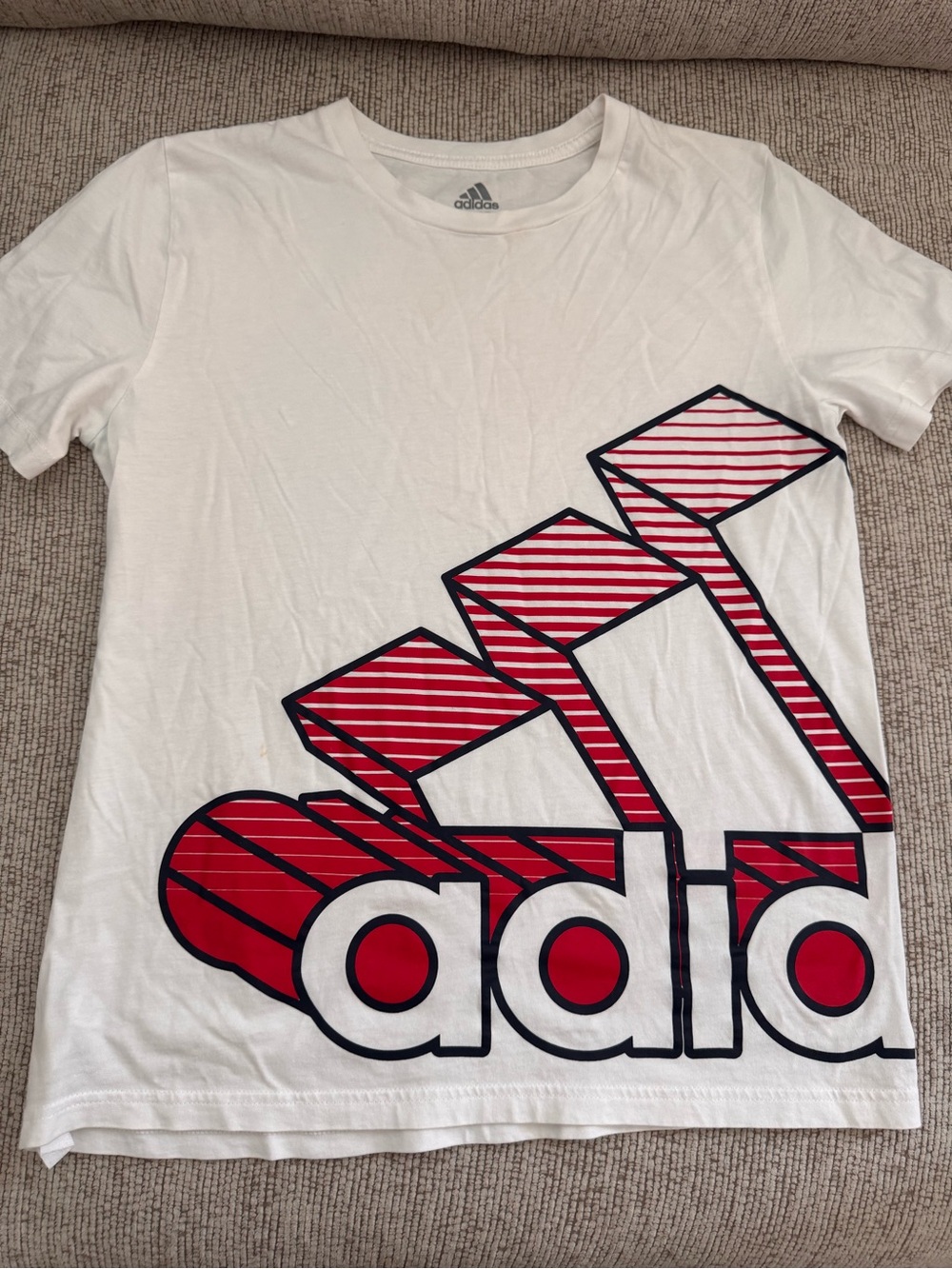 adidas White Tee with Gray Logo Print